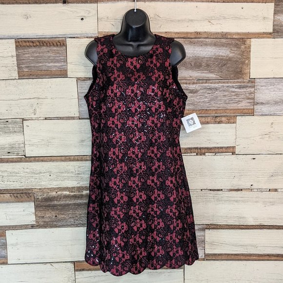 Anne Klein Red w/ Black Sequins Dress sz 8 NWT